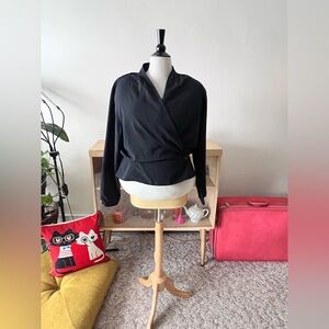 VTG 80s Black Goth Cowl Neck w/ Structured Shoulder Blouse Plus Size 20W